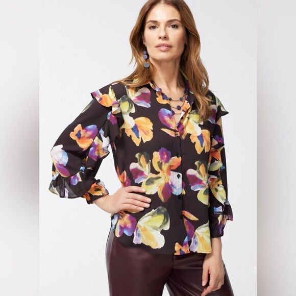 Chico’s Sz 0.5 Chiffon Botanical Shirt - Picture 1 of 13